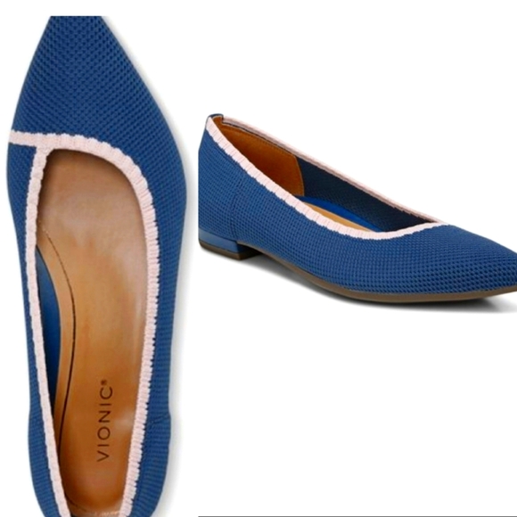 Vionic Dahlia dark blue pointed toe flats - Picture 1 of 9